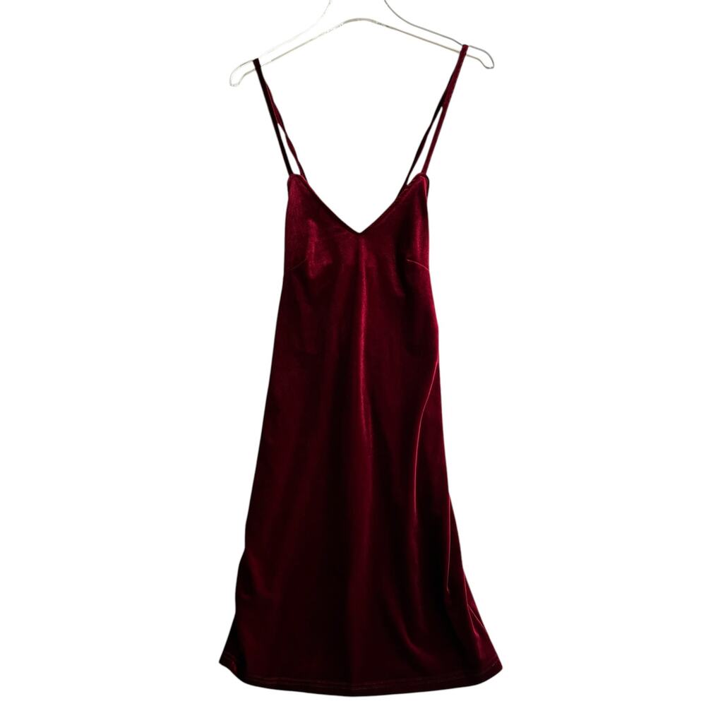 Red Velour Dress Strappy Criss-Cross Back Holiday Going Out Dark Romantic Size S